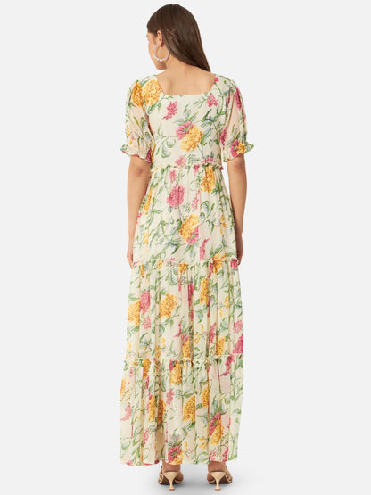 Floral Half Sleeve Ankle Length Dress for Women