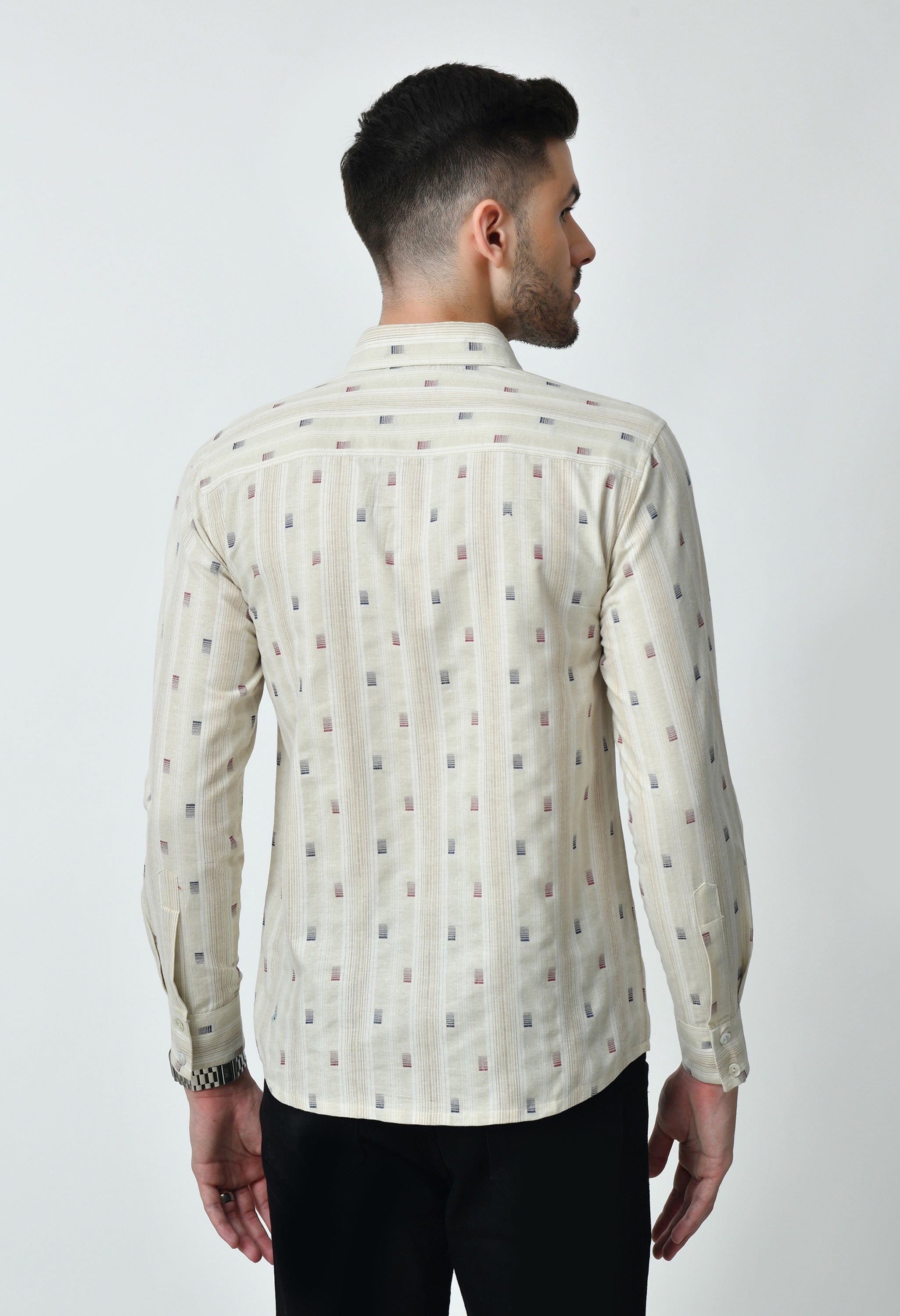 Beige Printed Full Cuff Sleeve Cotton Blend Shirt for Men