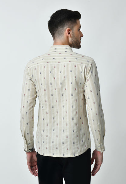 Beige Printed Full Cuff Sleeve Cotton Blend Shirt for Men
