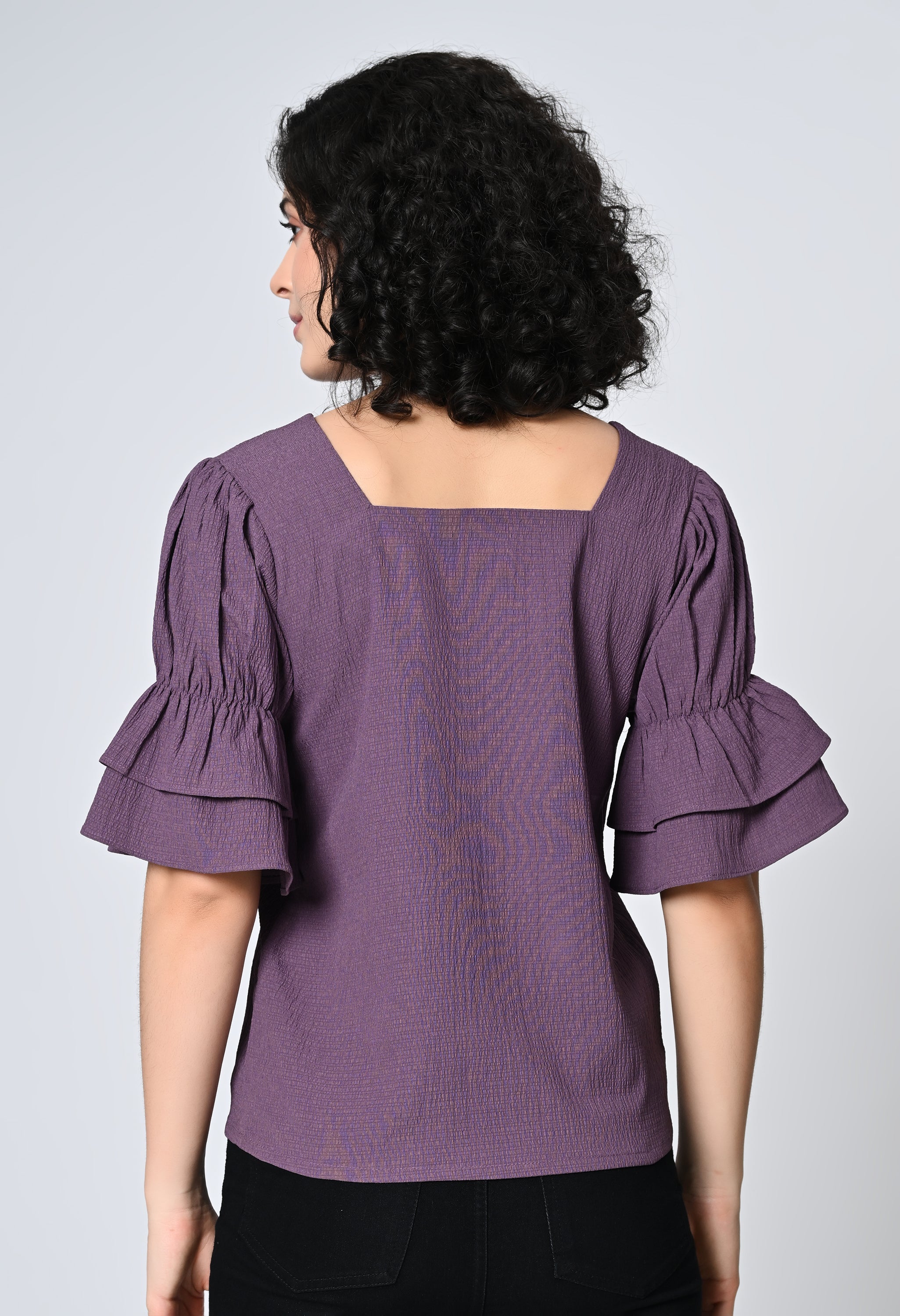 Purple Solid Half Bell Sleeve Top for Women
