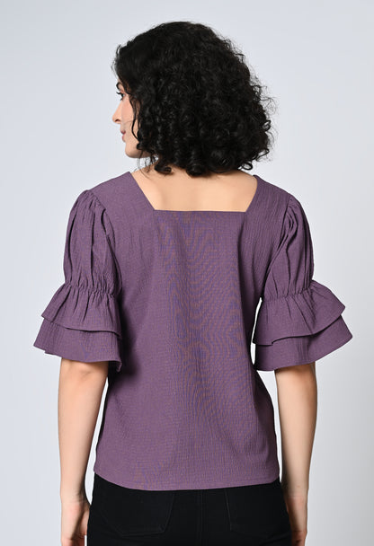 Purple Solid Half Bell Sleeve Top for Women