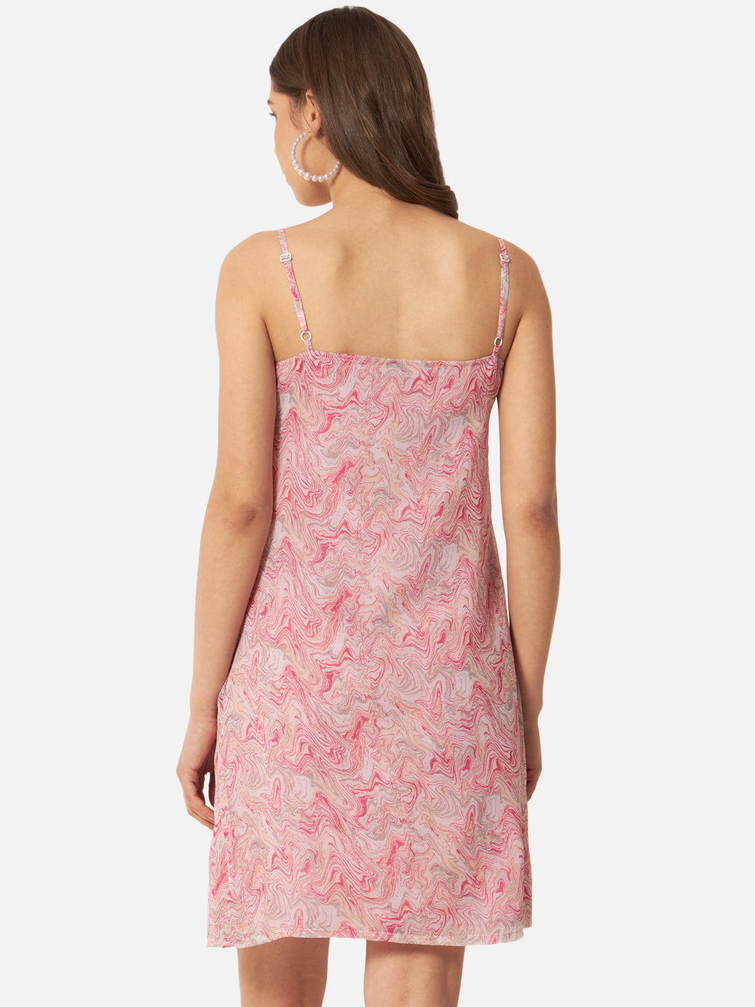 Pink White Tie-Dye Printed Sleeveless Dress for Women