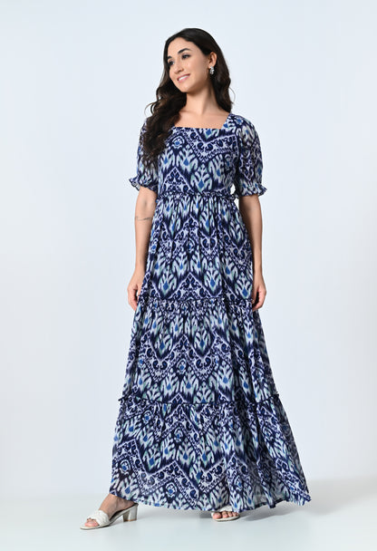 Multicolor Half Sleeve Ankle Length Dress for Women