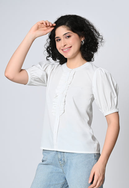 Solid White Half Sleeve Top for Women