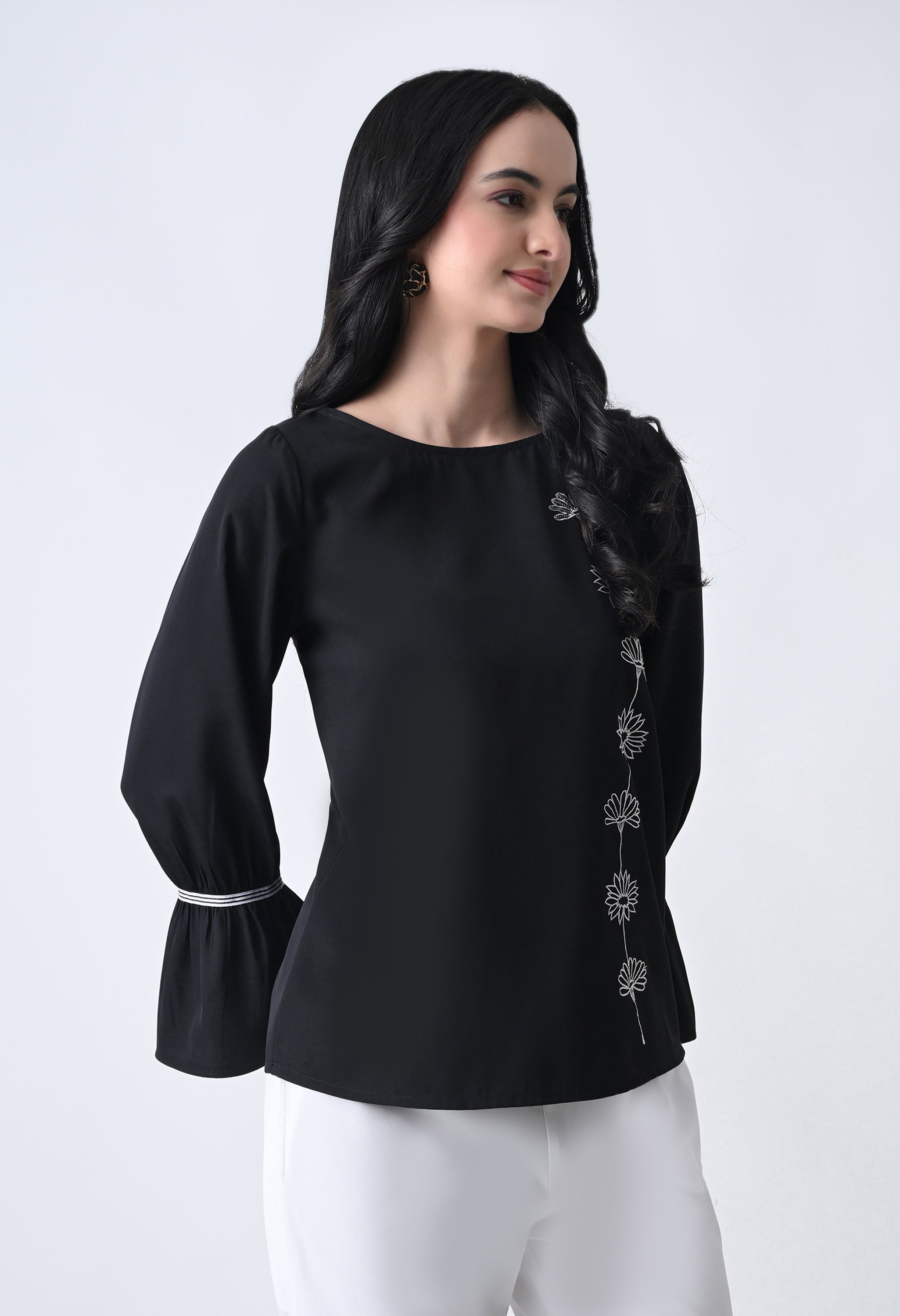 Embroidered Bell Sleeve Top for Women
