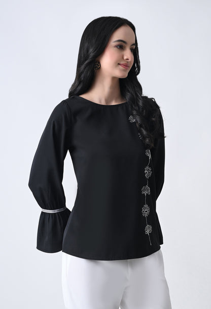 Embroidered Bell Sleeve Top for Women