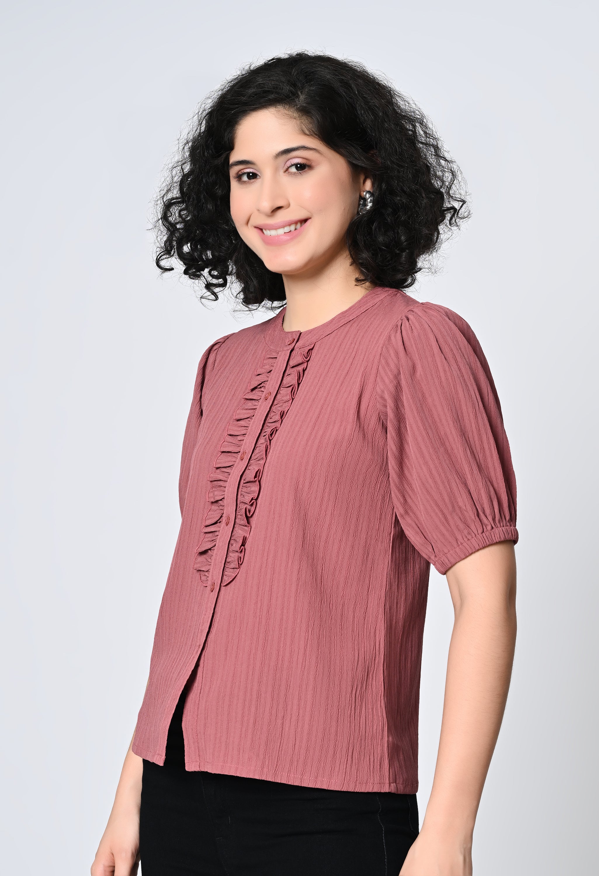 Solid Pink Half Sleeve Top for Women