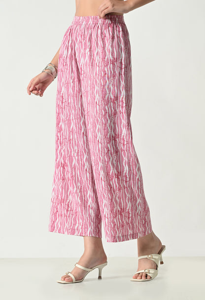 Pink Floral Printed Regular Fit Palazzo for Women