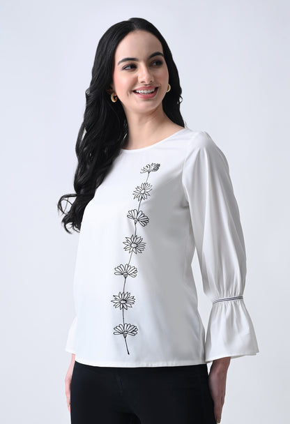 Embroidered Bell Sleeve Top for Women