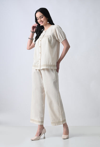 Women’s Cream Half Sleeve Top &amp; Palazzo Co-Ord Set