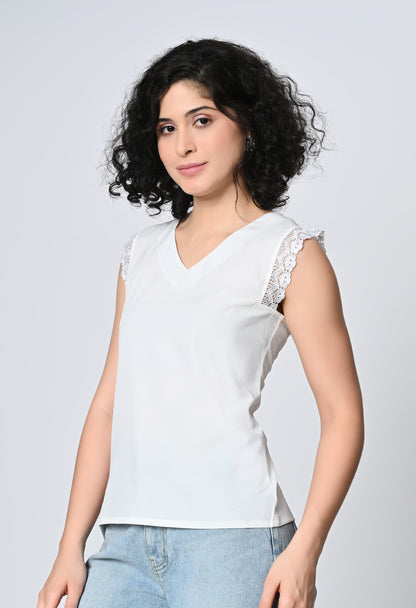 White Solid Top for Women