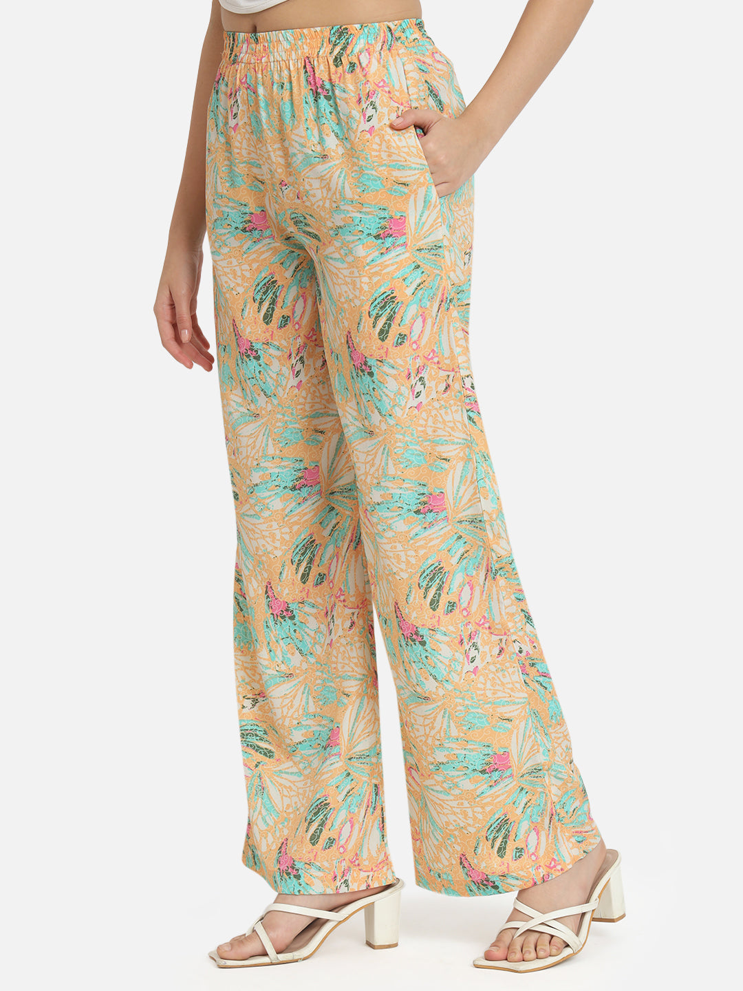 Multicolor Floral Regular Fit Straight Palazzo for Women