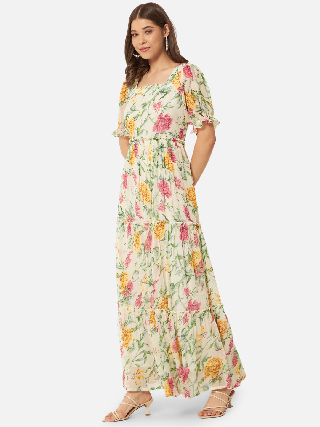 Floral Half Sleeve Ankle Length Dress for Women
