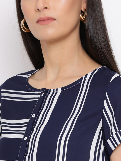 Blue Stripe Half Sleeve Top for Women