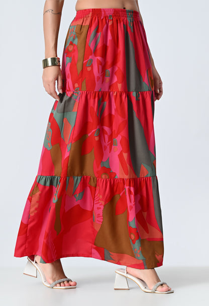Multicolor Printed Ankle Length Skirt for Women