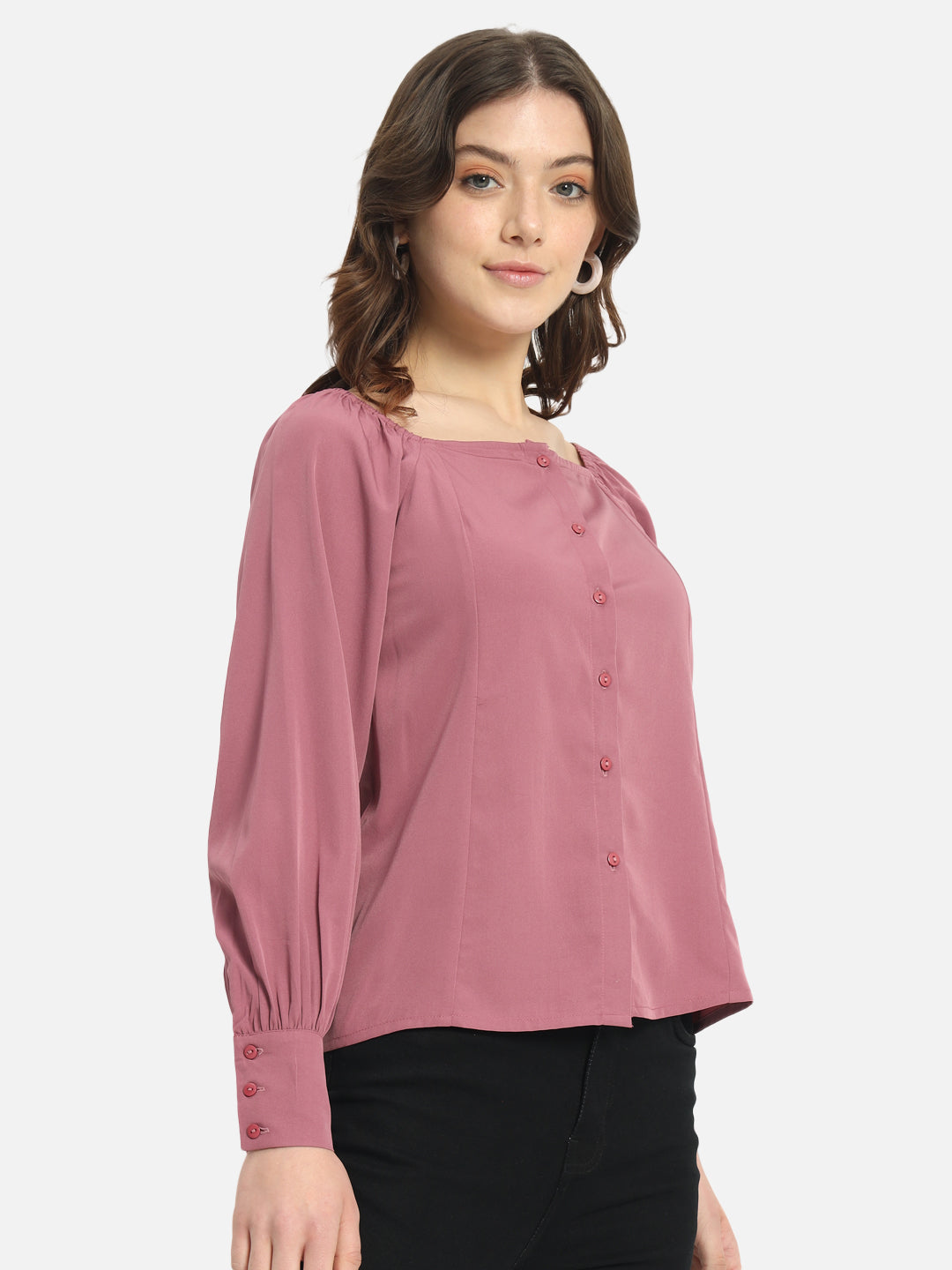 Pink Solid Full Cuff Sleeve Shirt for Women