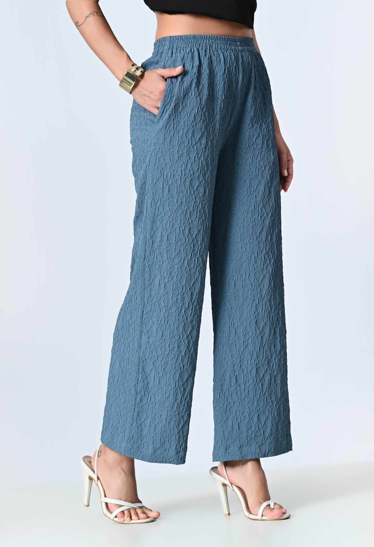 Self-Design Regular Fit Straight Palazzo for Women
