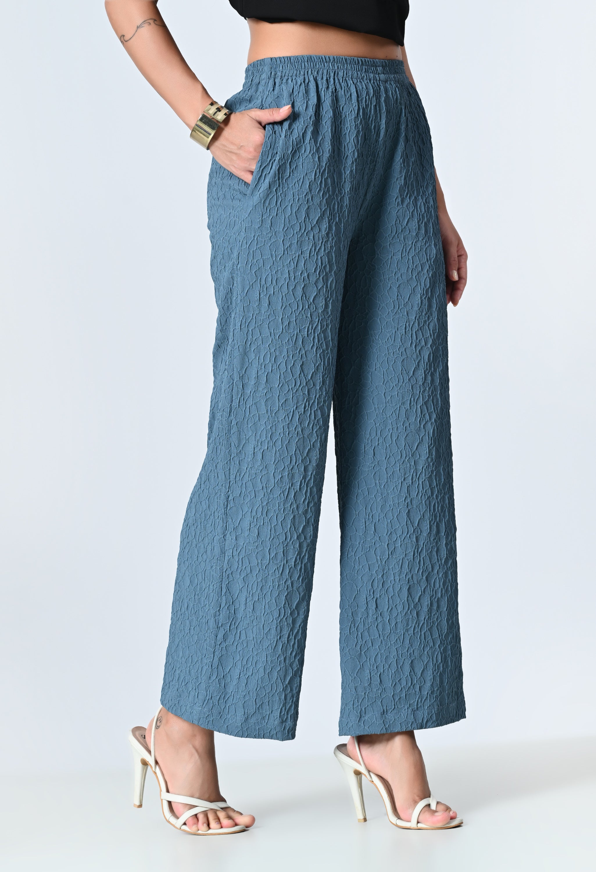 Self-Design Regular Fit Straight Palazzo for Women