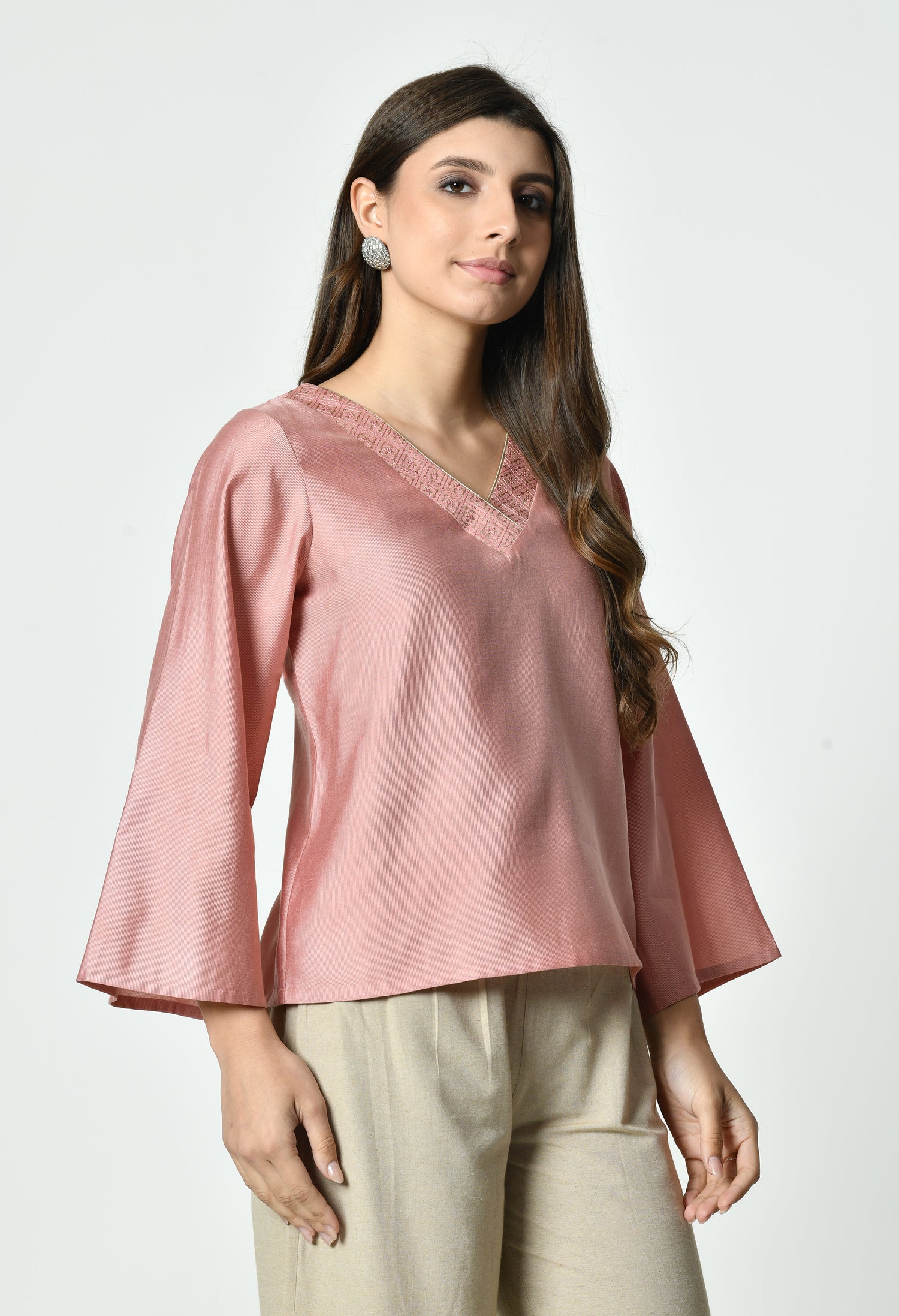 Solid V-Neck Top for Women