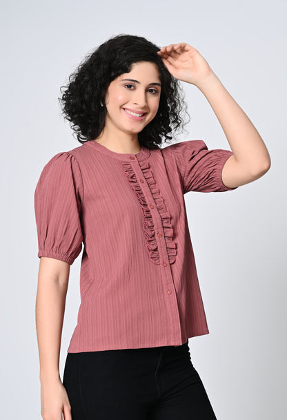 Solid Pink Half Sleeve Top for Women