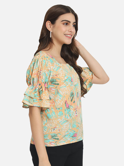 Multicolor Floral Half Bell Sleeve Top for Women