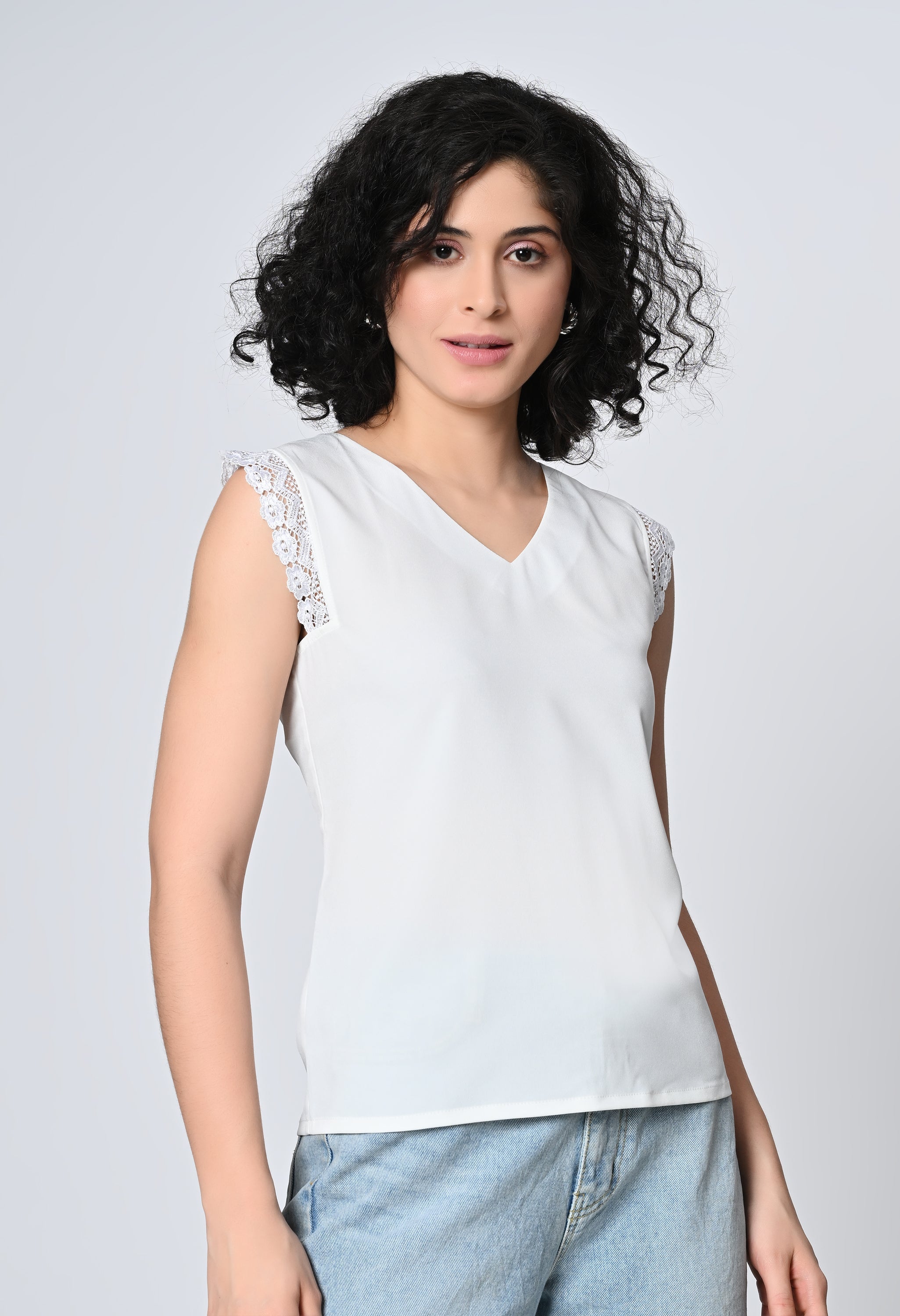 White Solid Top for Women