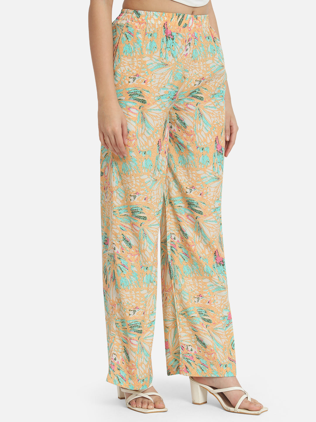 Multicolor Floral Regular Fit Straight Palazzo for Women