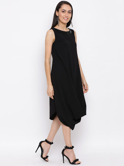 Solid Black Sleeveless Shift Dress for Women