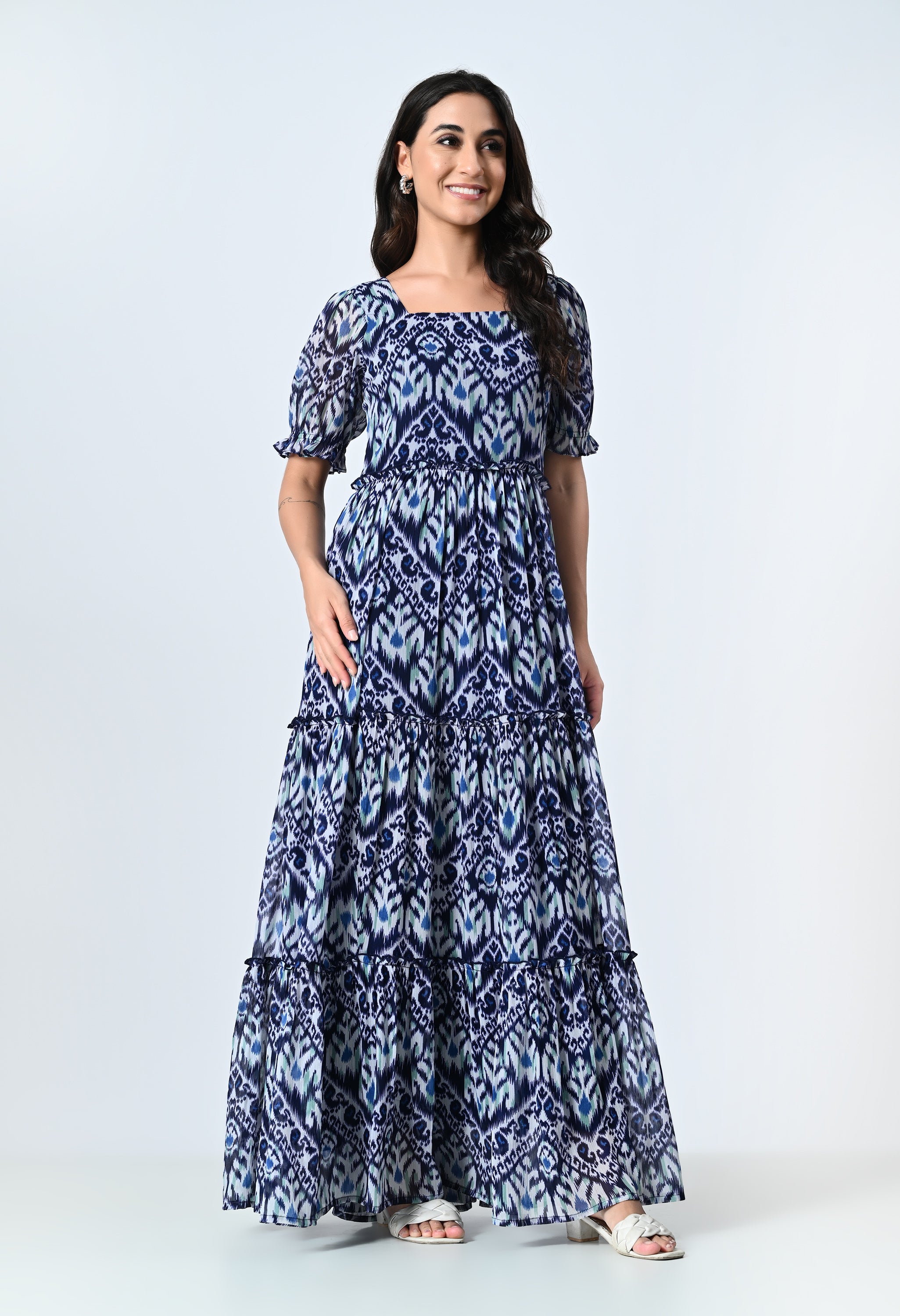 Multicolor Half Sleeve Ankle Length Dress for Women