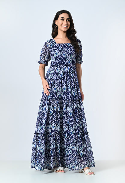 Multicolor Half Sleeve Ankle Length Dress for Women