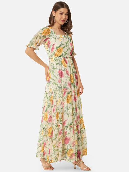 Floral Half Sleeve Ankle Length Dress for Women