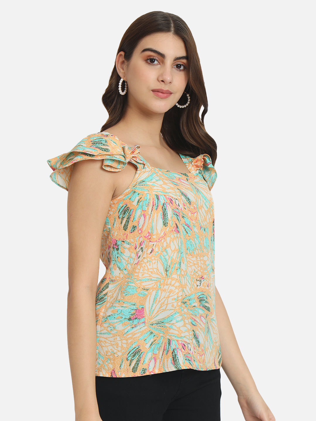Multicolor Floral Square Neck Top for Women