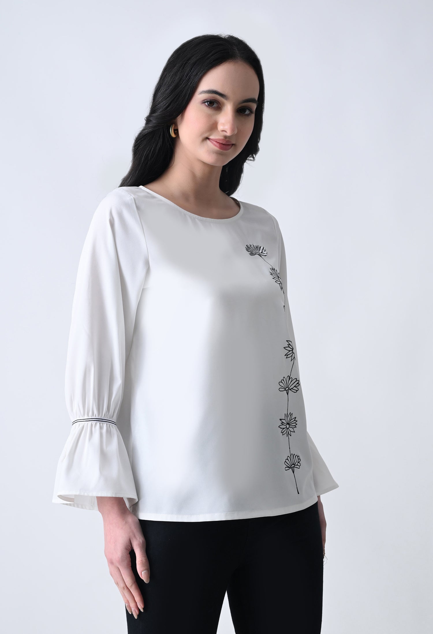 Embroidered Bell Sleeve Top for Women