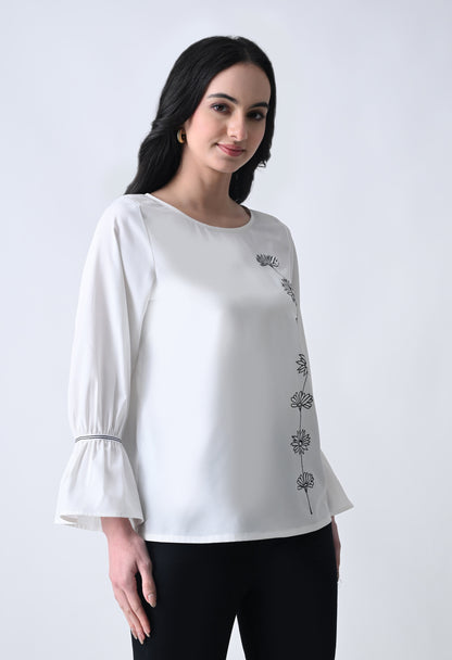 Embroidered Bell Sleeve Top for Women