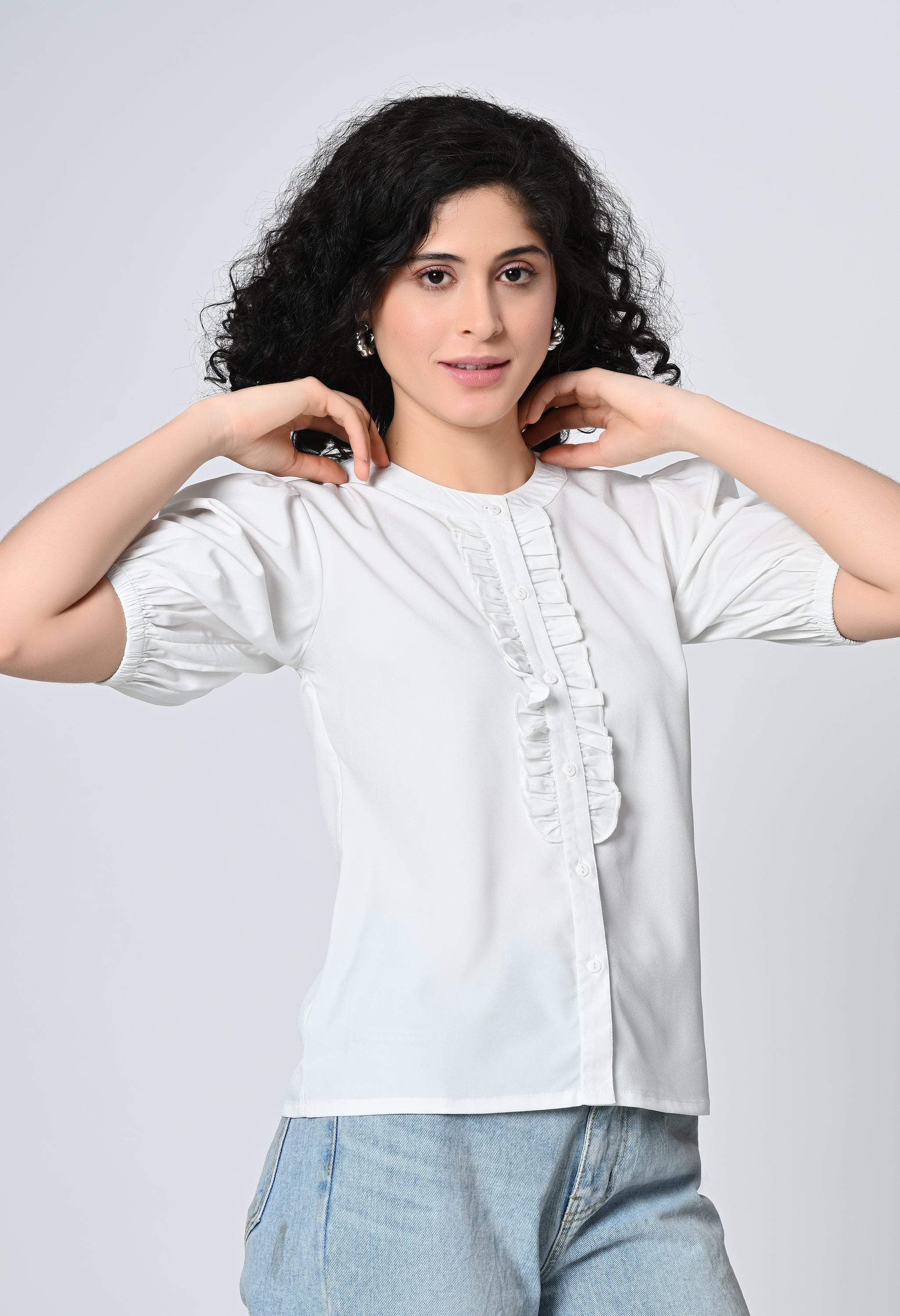 Solid White Half Sleeve Top for Women
