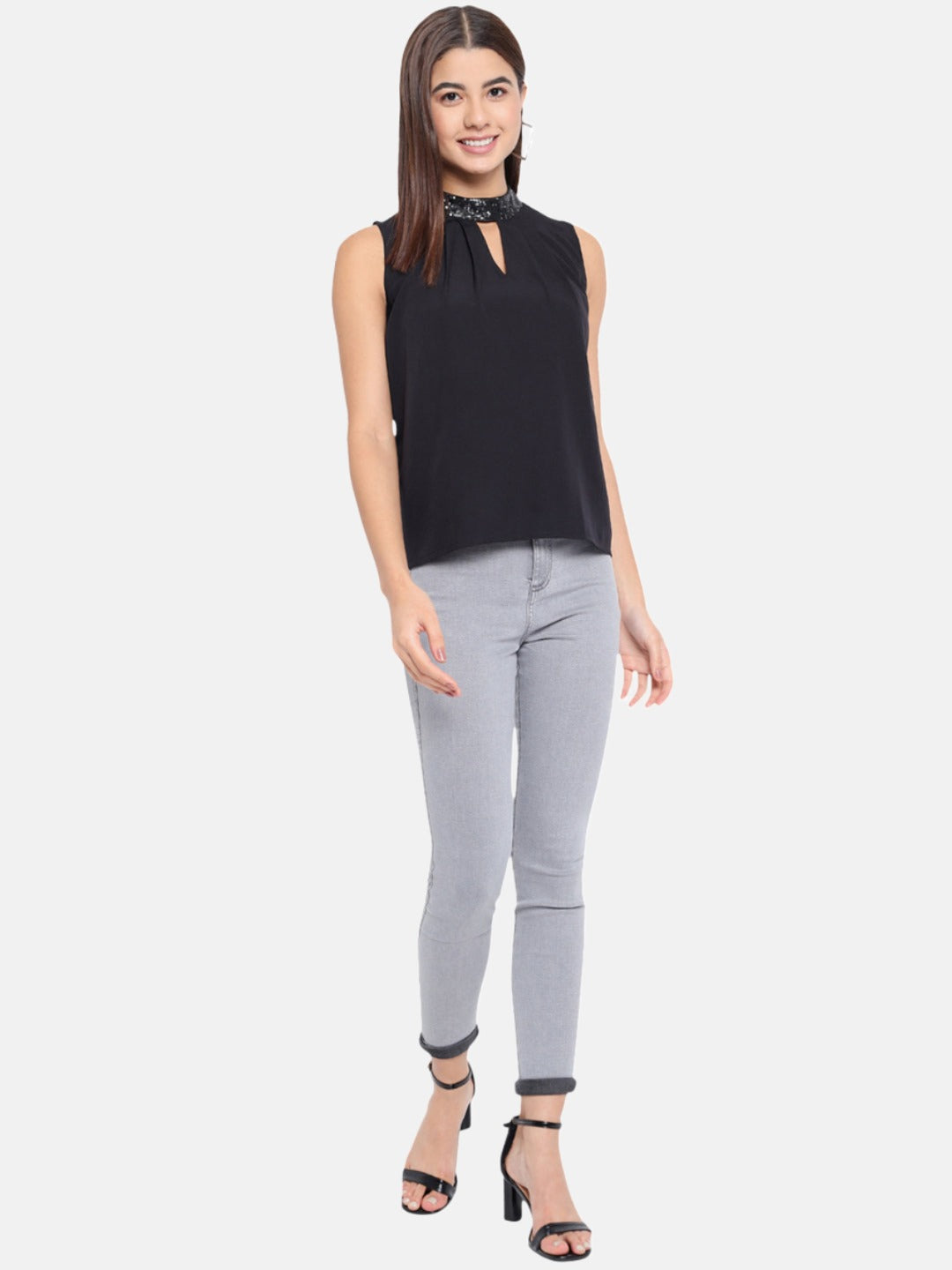 Black Solid Sleeveless Top for Women