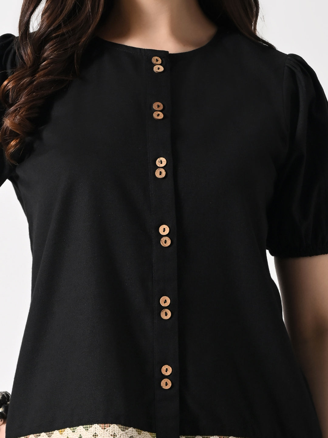 Black Solid Shirt Style Top for Women