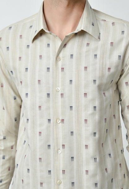 Beige Printed Full Cuff Sleeve Cotton Blend Shirt for Men