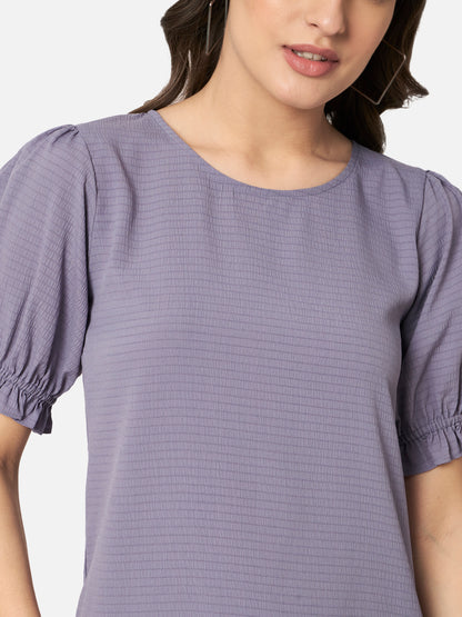 Purple Solid Half Sleeve Top for Women