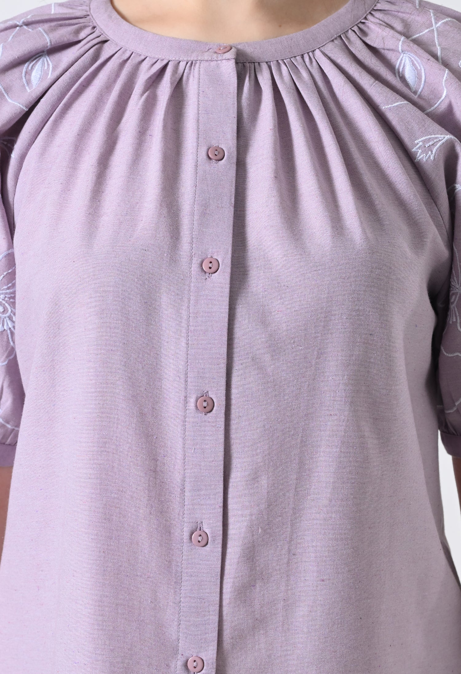 Light Purple Embroidered Half Sleeve Top for Women