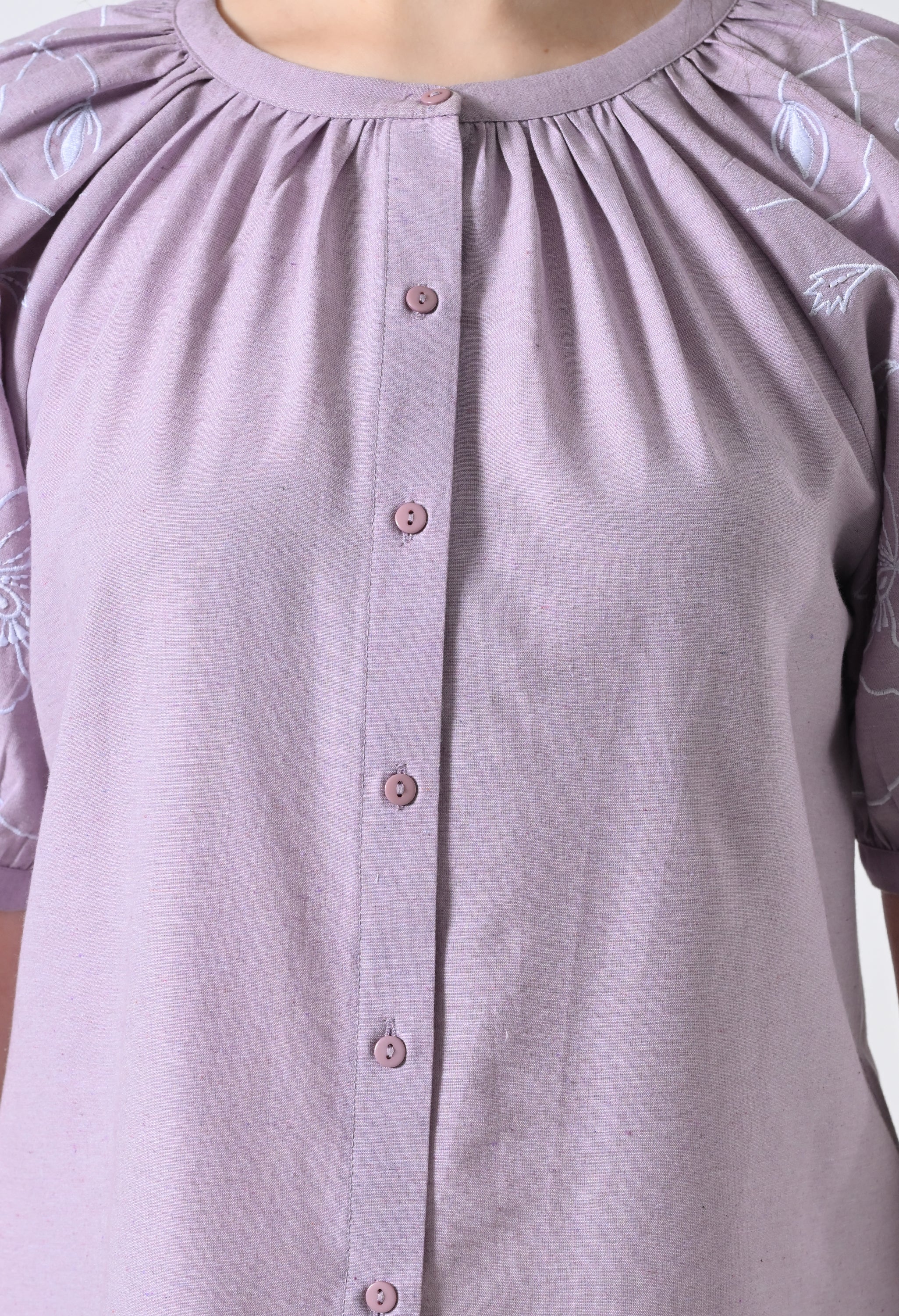Light Purple Embroidered Half Sleeve Top for Women