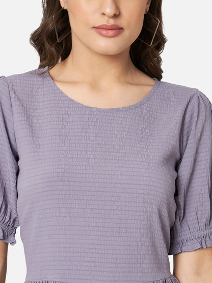 Purple Solid Round Neck Top for Women