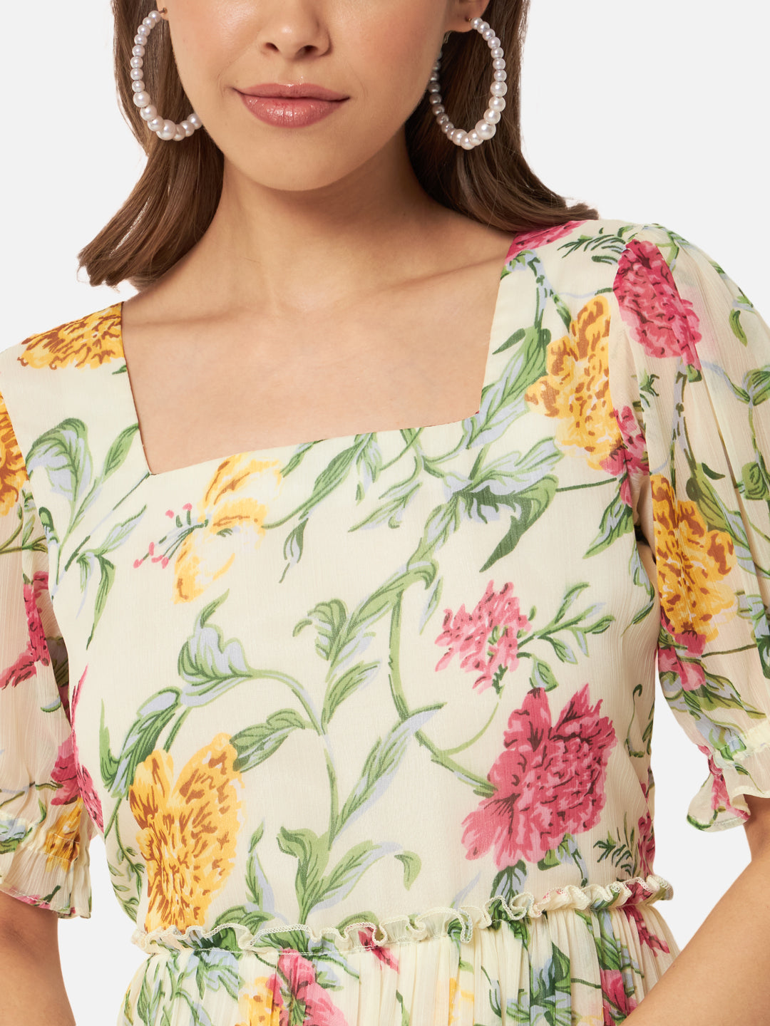 Floral Half Sleeve Ankle Length Dress for Women