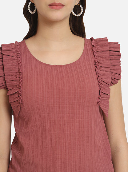 Pink Solid Round Neck Top for Women