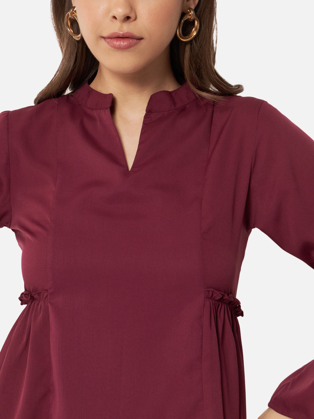Maroon Solid Bell Sleeve Top for Women