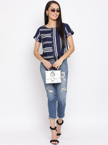 Blue Stripe Half Sleeve Top for Women