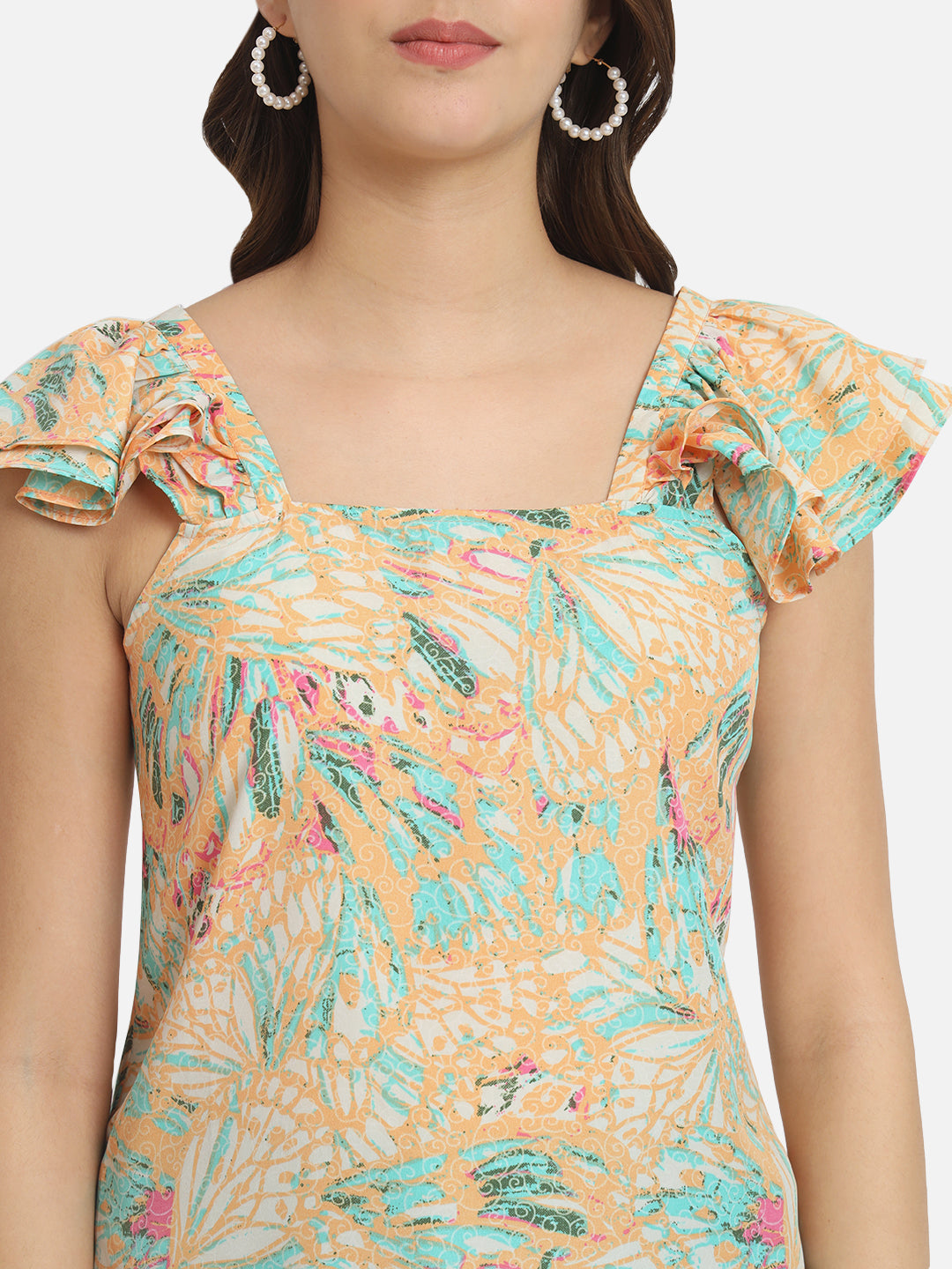 Multicolor Floral Square Neck Top for Women