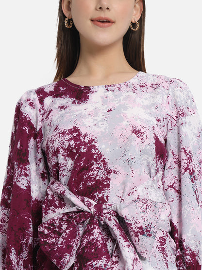 Multicolor Tie &amp; Dye Round Neck Top for Women