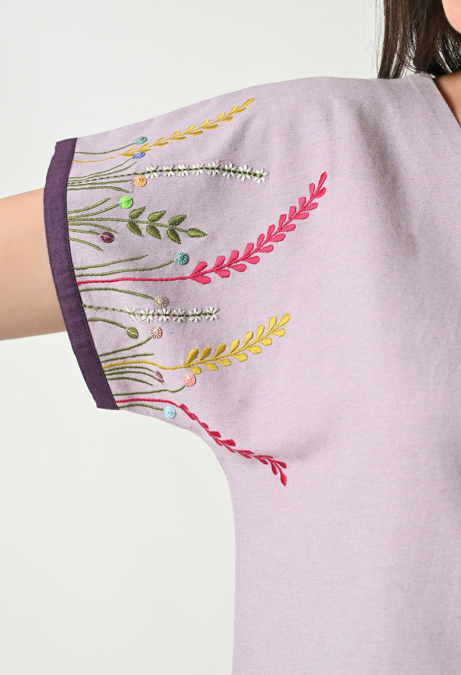 Women’s Purple Floral Embroidery Half Sleeve Top &amp; Palazzo Co-Ord Set