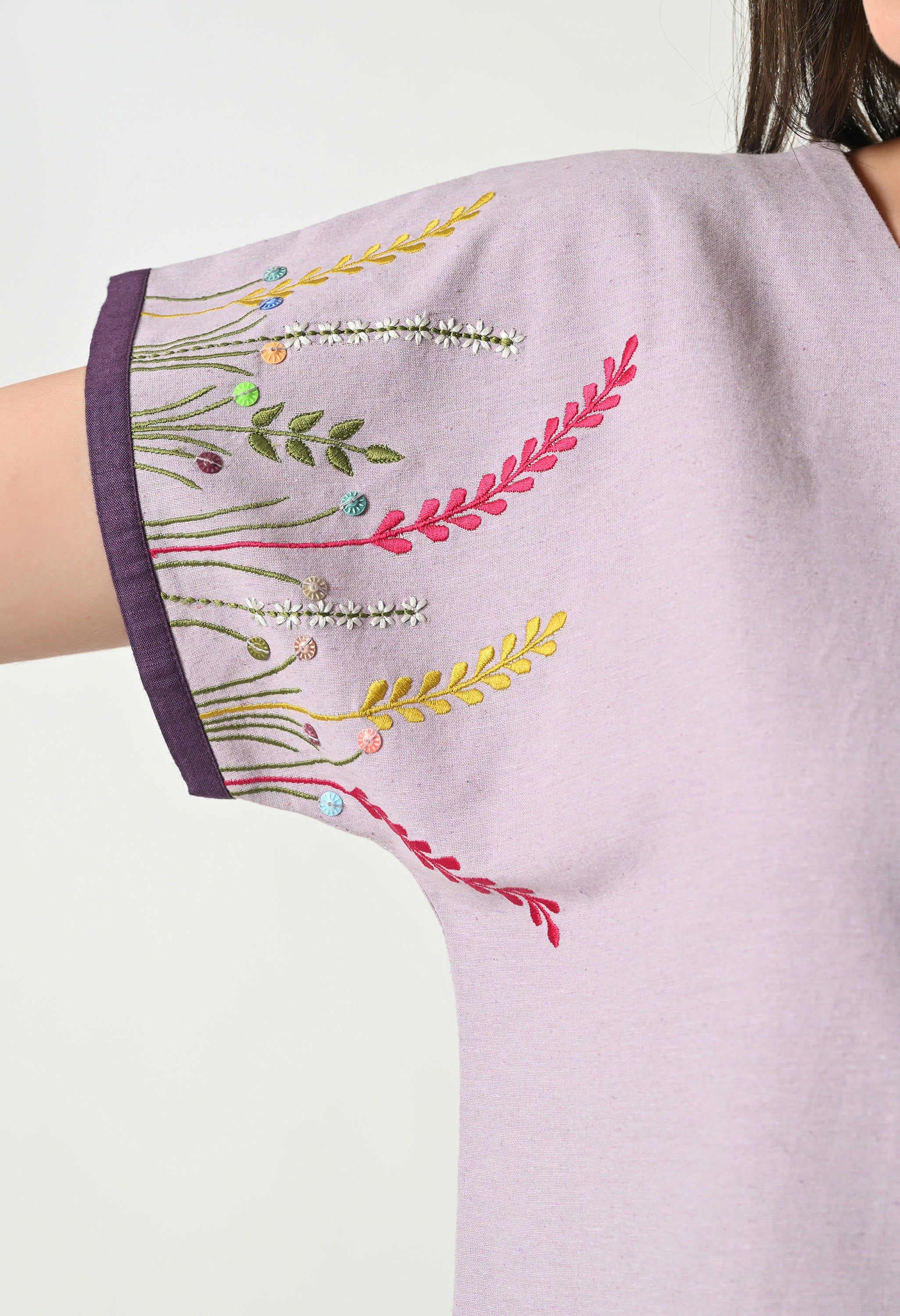Women’s Purple Floral Embroidery Half Sleeve Top &amp; Palazzo Co-Ord Set